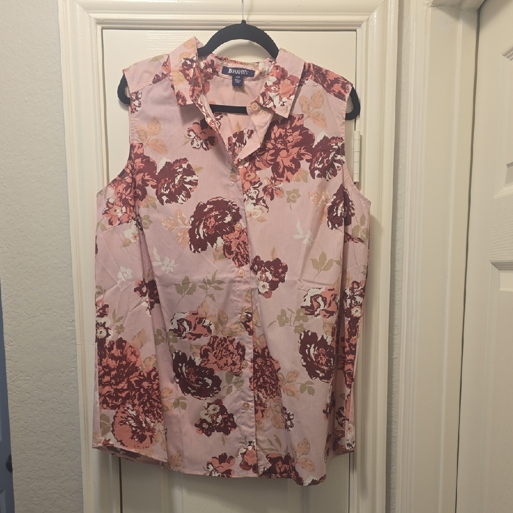 Roaman's Pink Sleeveless Blouse with Notched Collar